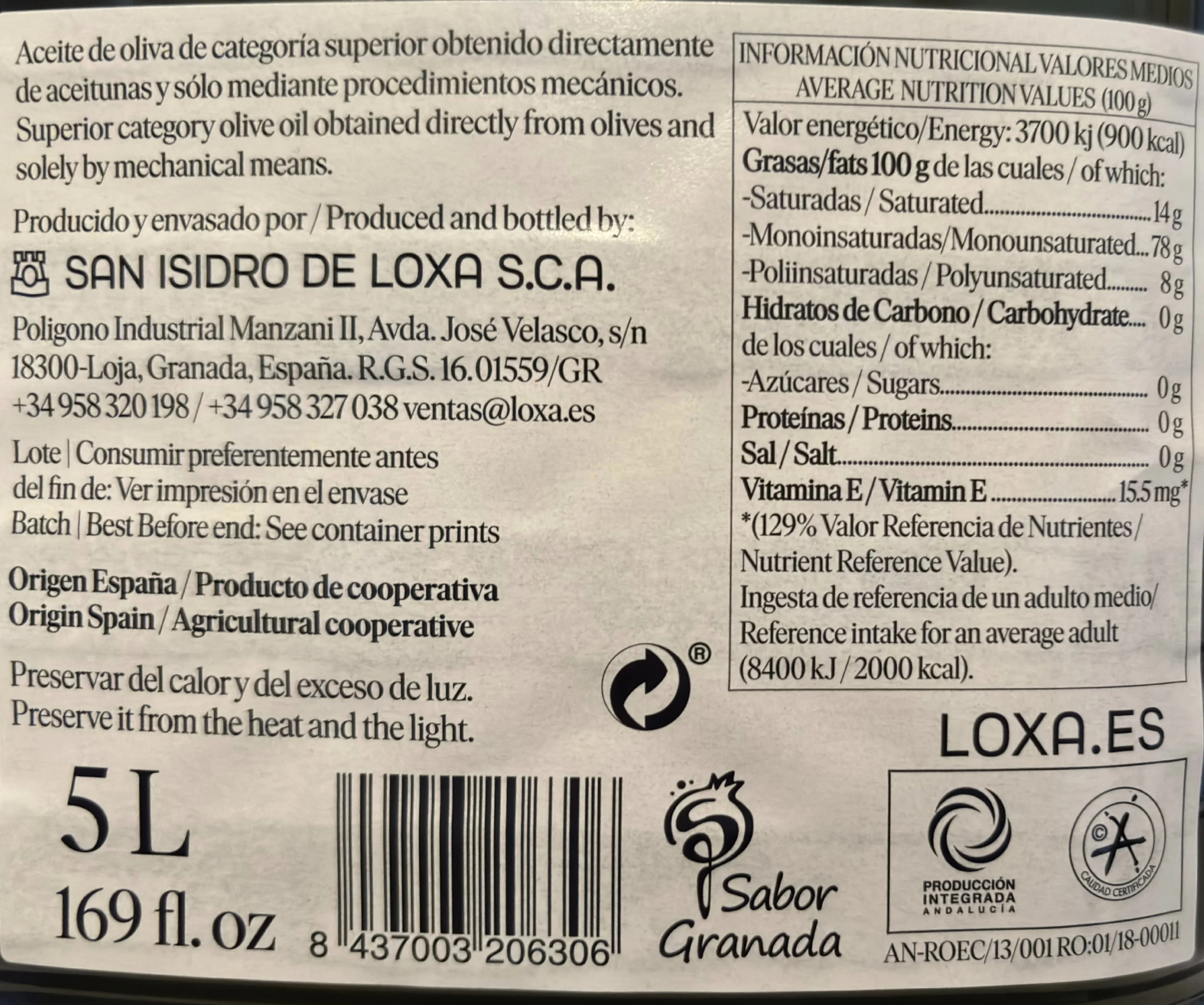 Olive Oil-Extra Virgin-LOXA 5L