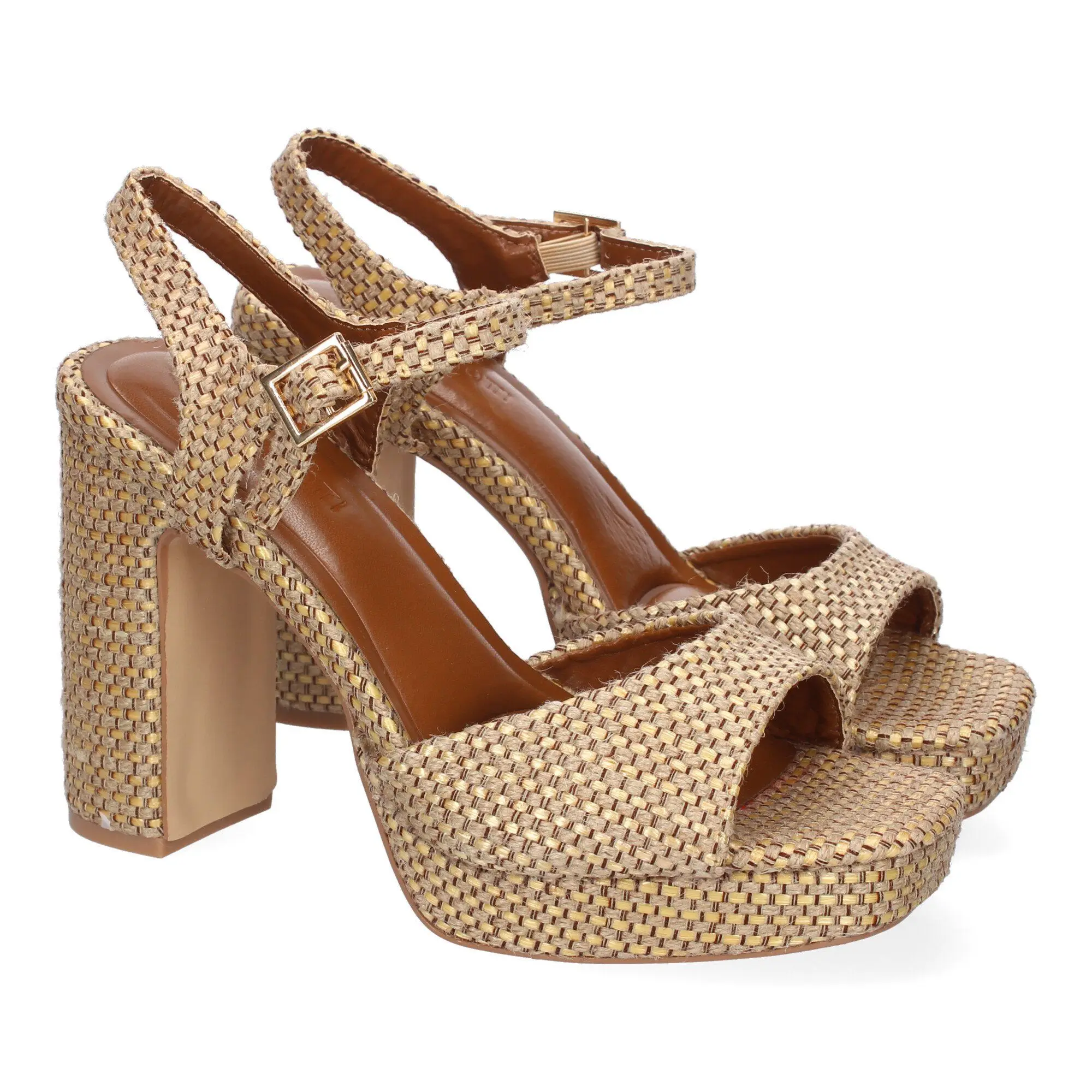 PuntoSalao Sandalias de tacón fiesta cómodas para mujer color camel A-5167