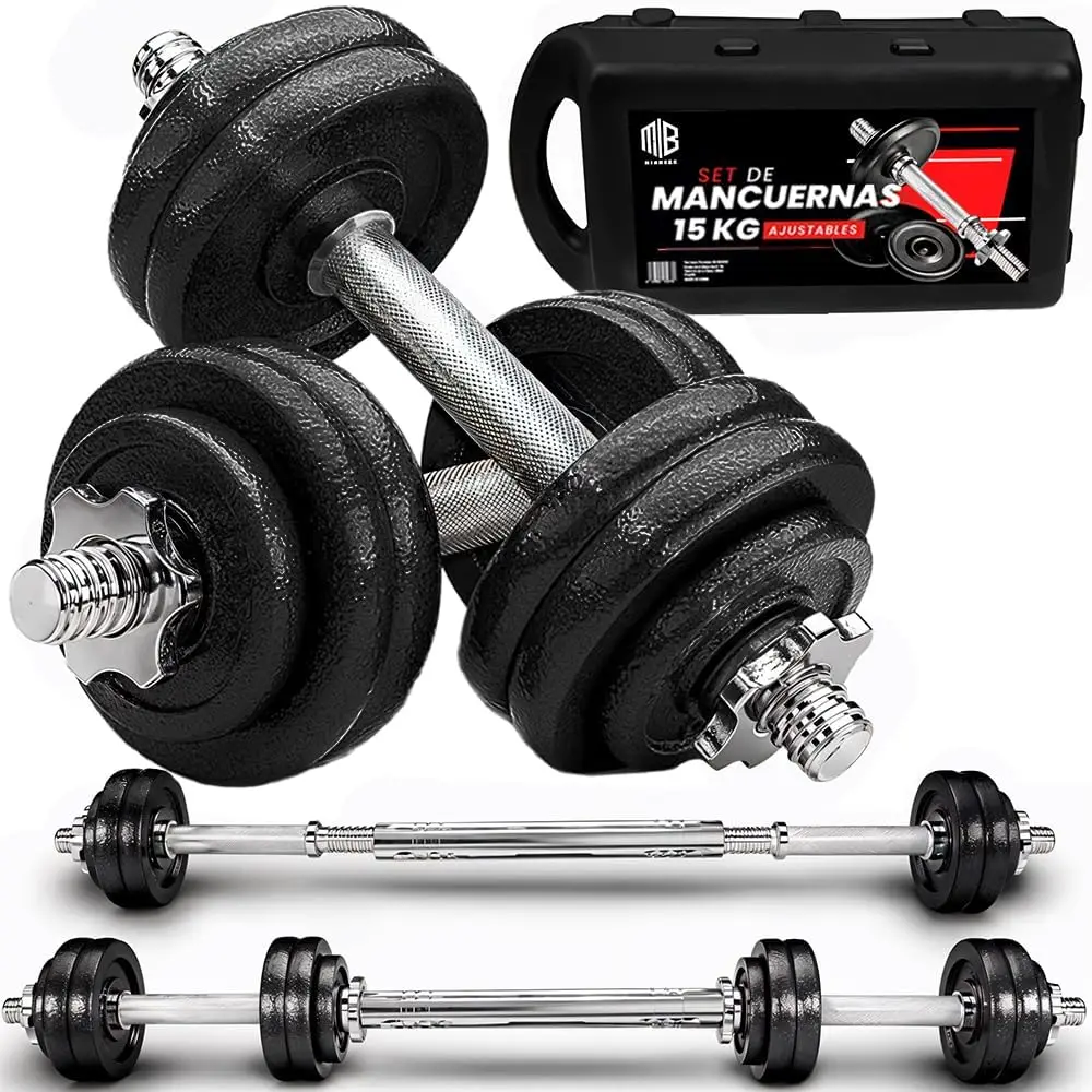 ManiBoom briefcase Weightweights & Dumbbells Adjustable Iron Anti-Slip-Dumbbell 10kg 15kg 20kg 30kg 40kg 50kg with adjustable bar and safety lock-Gym at home exercise Kit