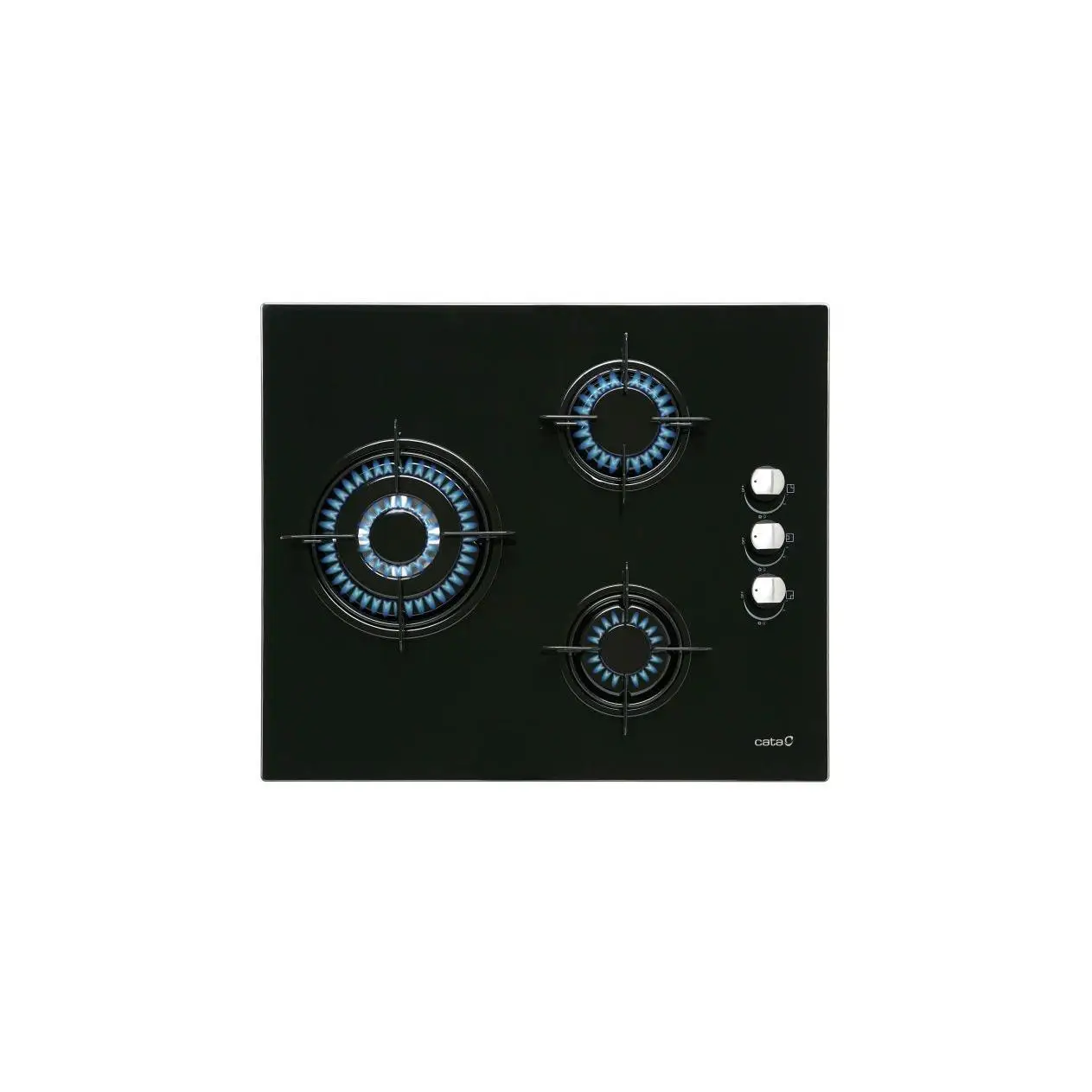PLACA A GAS NATURAL SUPERFICIE CRISTAL 60CM 3 ZONAS FUEGO 3CM CATA CI-6021 BK | NEGRO, 6250W
