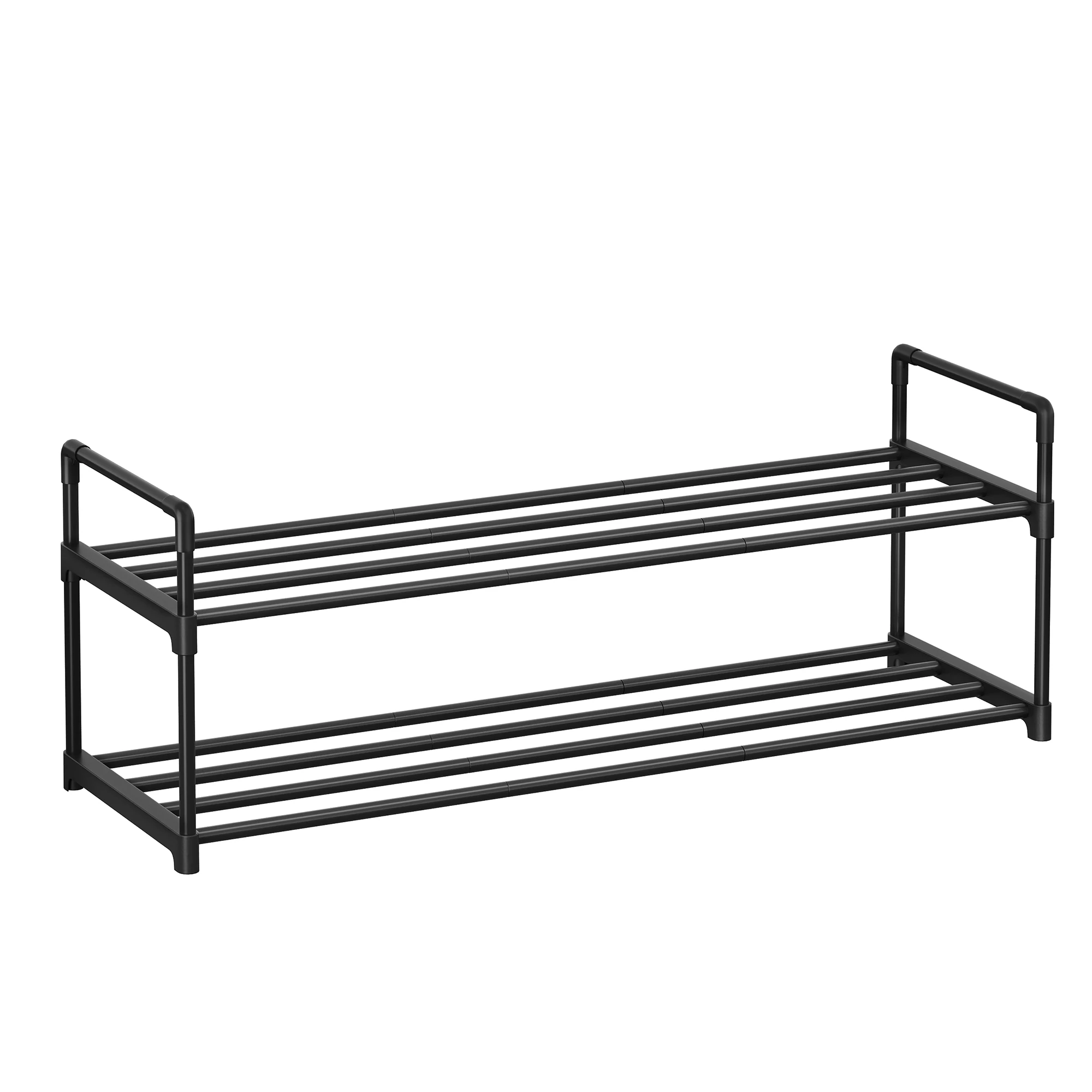 SONGMICS Scarpiera a 2 livelli, scarpiera, ripiano in metallo, per 8-10 paia di scarpe, ripiano impilabile, per corridoio, soggiorno, camera da letto, 30 x 92 x 34 cm, nero/grigio