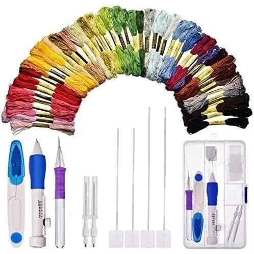 Agujas Mágicas para Bordado  y Bolígrafo,Enhebradoras,  De Agujas,Kit  de Punto de Cruz, de Bordado, 50 und. Hilos de bordado colores.