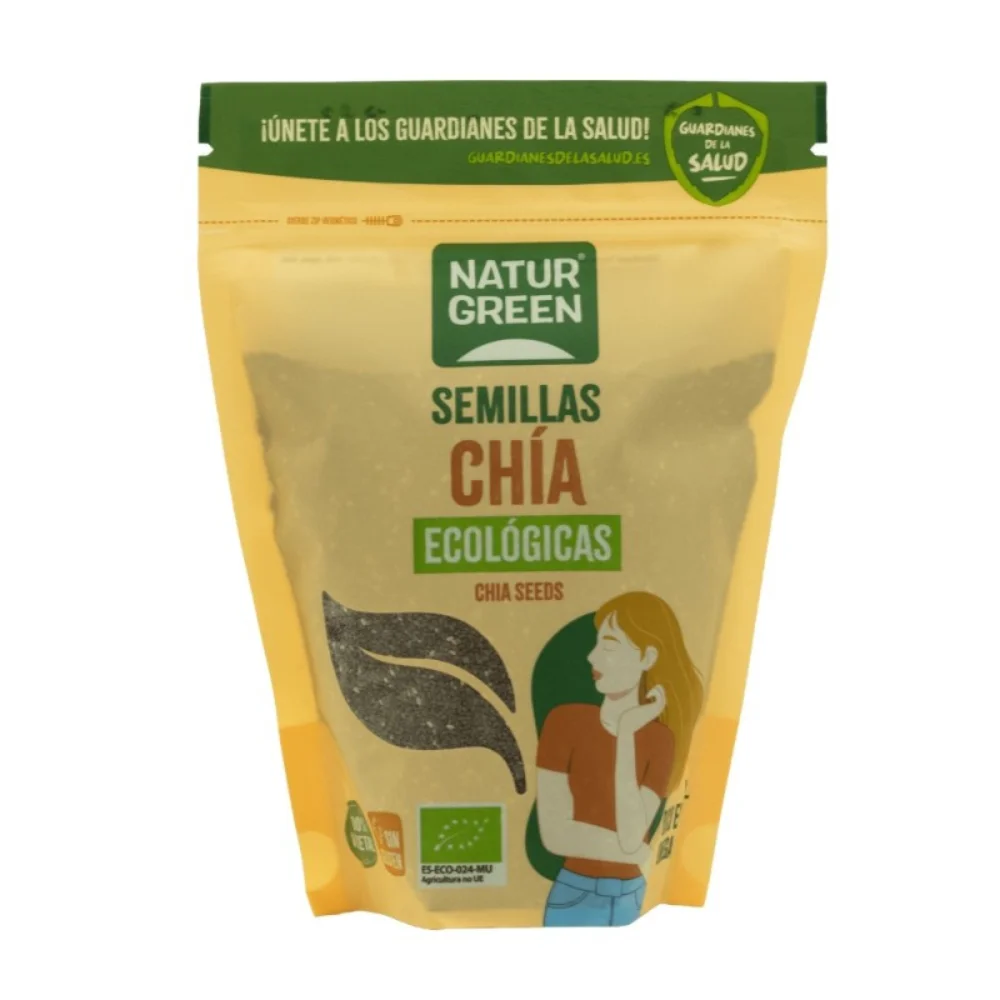 NaturGreen Semillas de Chía Bio 500 g  Semillas Ricas en Omega 3  Fuente Natural de Fibra  Apto para Vegetarianos y Veganos  Sin Gluten  Producto Ecológico  NaturGreen