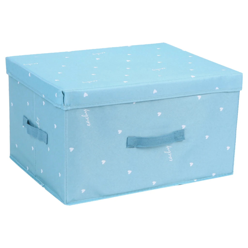 PLUSCALIDAD Caja con Tapa - Almacenaje para Ropa - Caja de Tela en Color Azul, Rígida y con Asas para Extraer Fácilmente - Se Pliega Fácilmente para Cuando es Innecesaria
