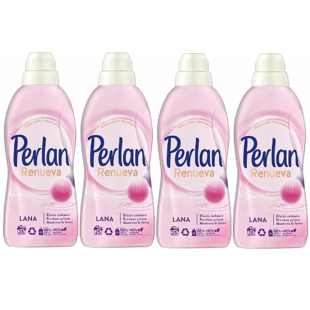 Perlan Renueva Detergente para Lana y Ropa Delicada, 750ml (Pack 4 unidades) - Cuidado 3D para tus tejidos delicados, lana, y fibras mixtas, Efecto cashmere, Previene pelusas, Mantiente la forma