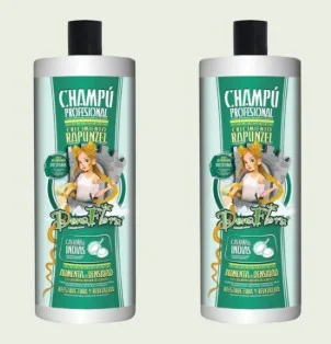 Dona Flora - Pack de 2 champús Rapunzel de 1000 ml, sin parabenos ni sulfatos, con extractos naturales de hierbas, adecuado para todo tipo de cabello y cuero cabelludo sensible