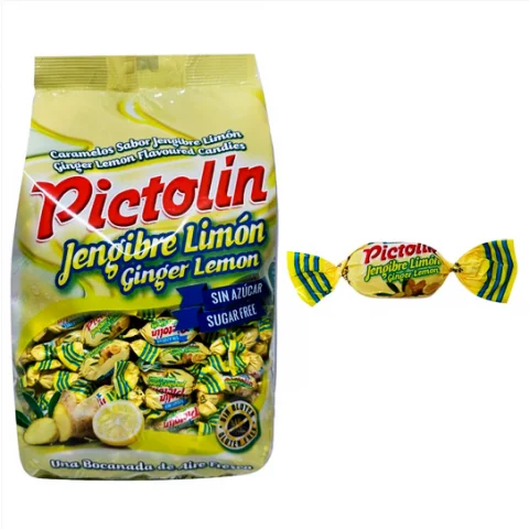 CARAMELOS PICTOLIN JENGIBRE LIMON 1 Kg.  -   SIN AZUCAR - BALSAMICOS - ENVUELTOS INDIVIDUALMENTE - 340 UD. POR BOLSA APROX.
