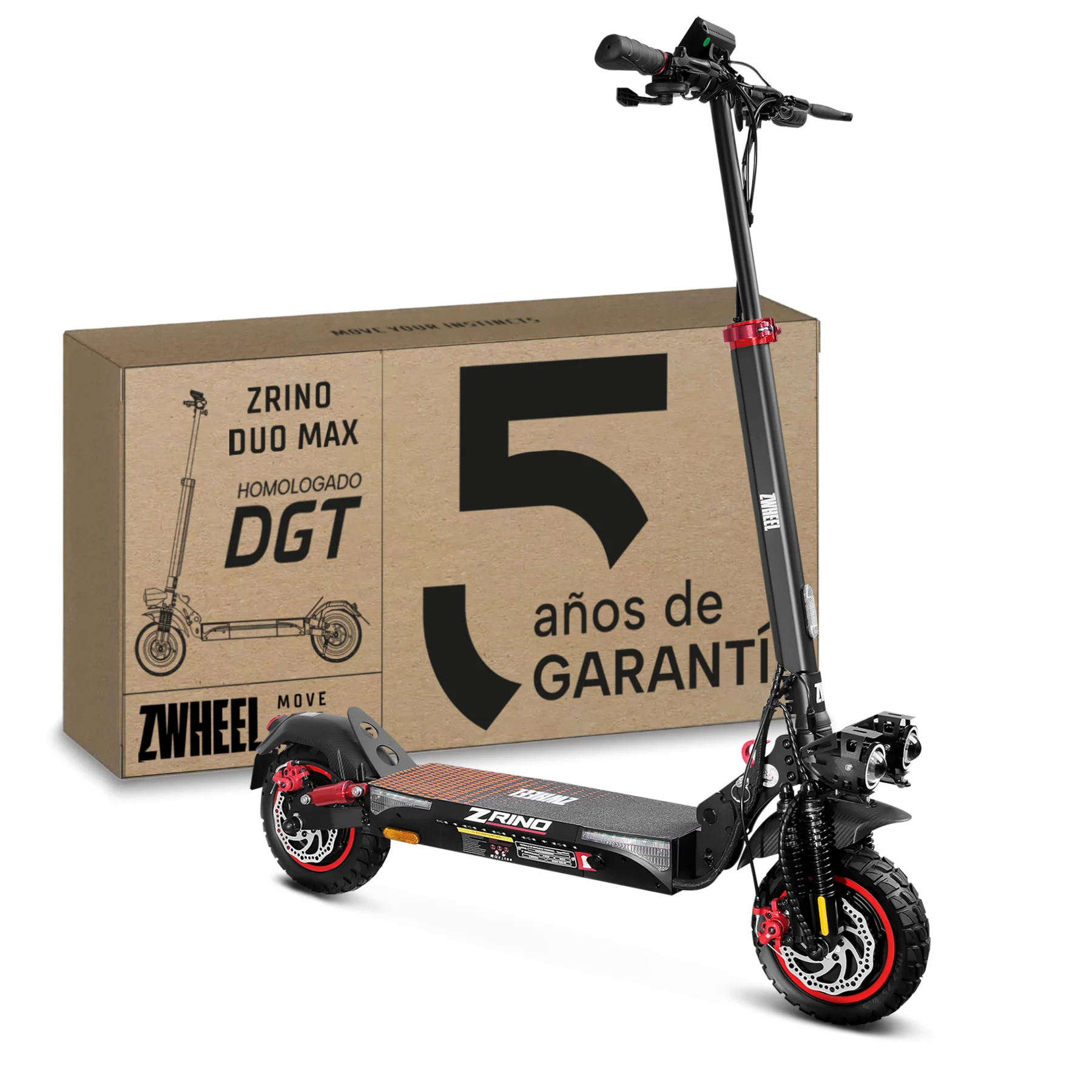 Zwheel Zrino Duo Max Patinete eléctrico adulto 2*1000W Rueda 10' tubeless, APP, IP54, Doble amortiguador, DGT/VMP Homologado