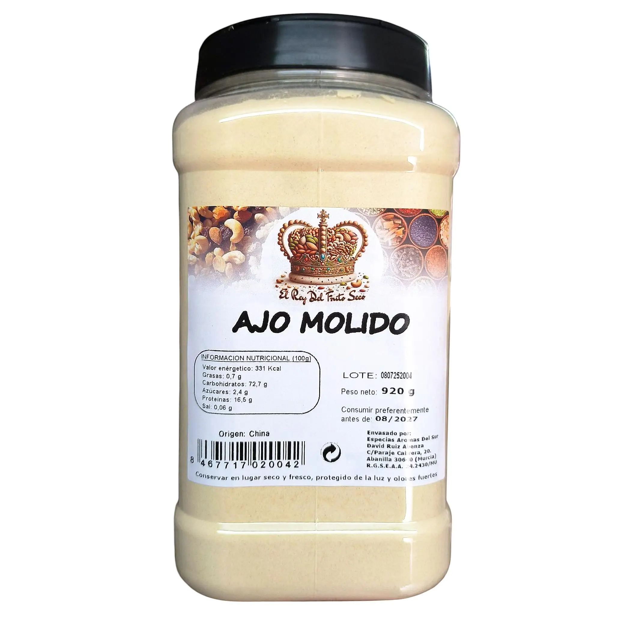 Ajo Molido 900gr - Especia de Ajo de Alta Calidad Ideal para Cocinar - El Rey del Fruto Seco