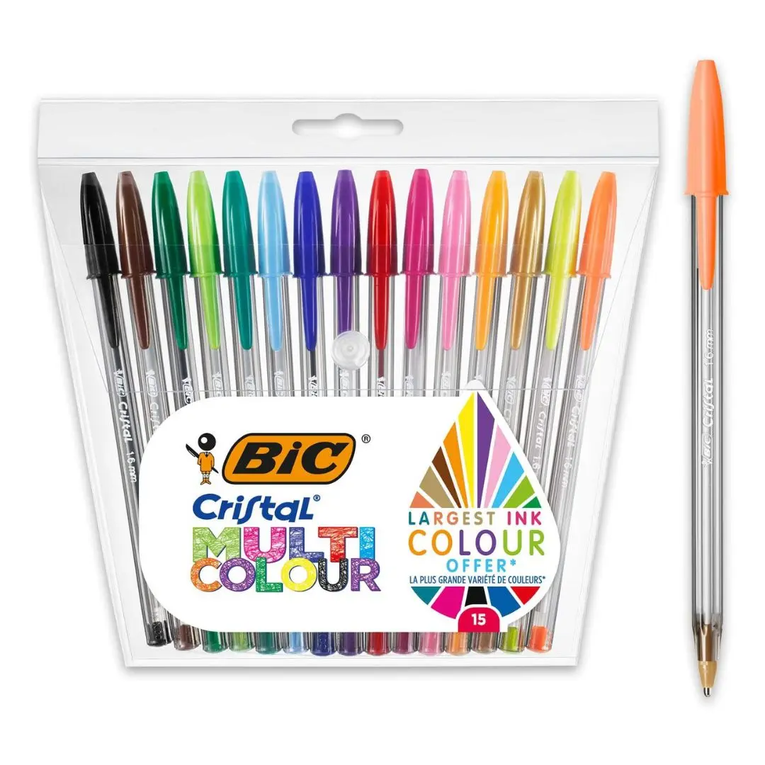 Bic crystal multicolour pens pack 15 colors