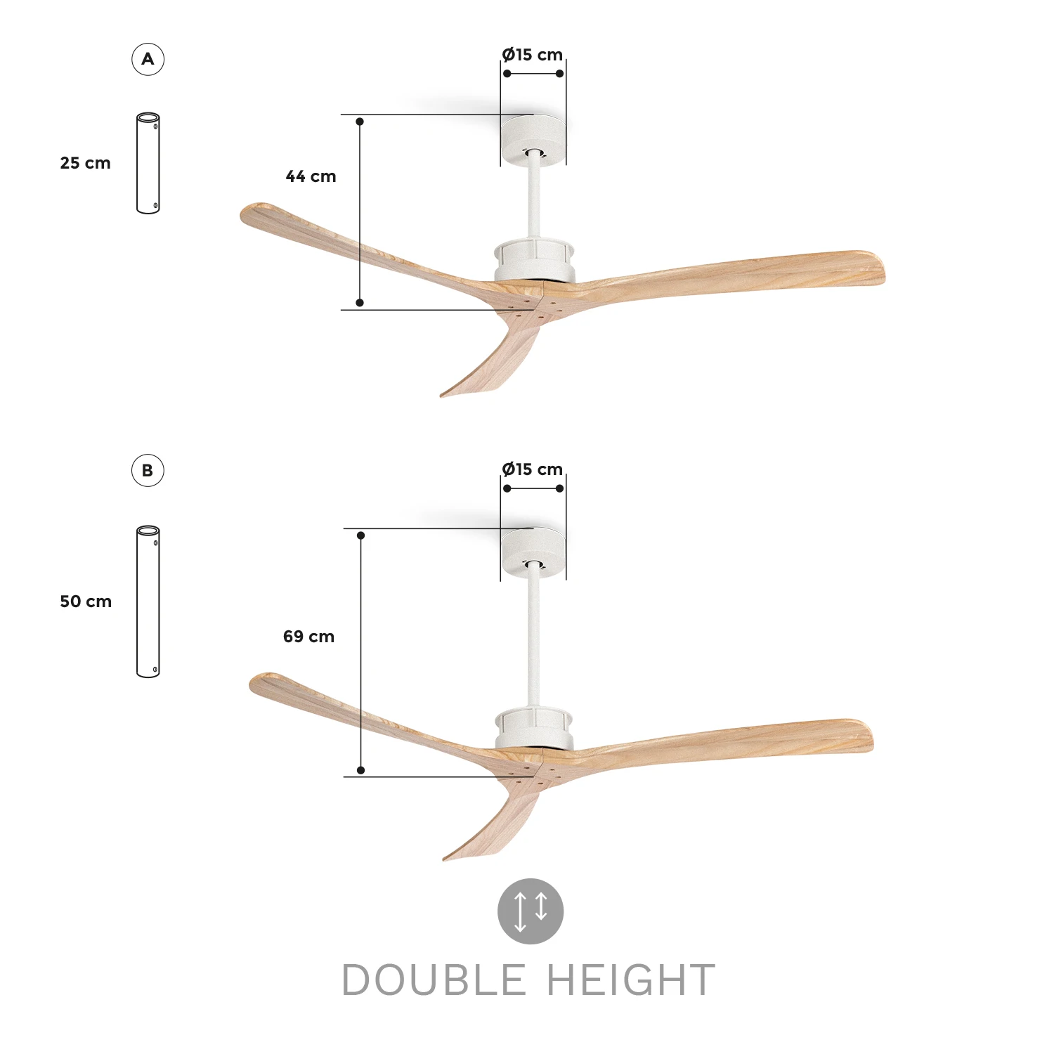 Create - silent 40w ceiling fan without light (ø152 cm), white motor, 100% wood blades - wind large