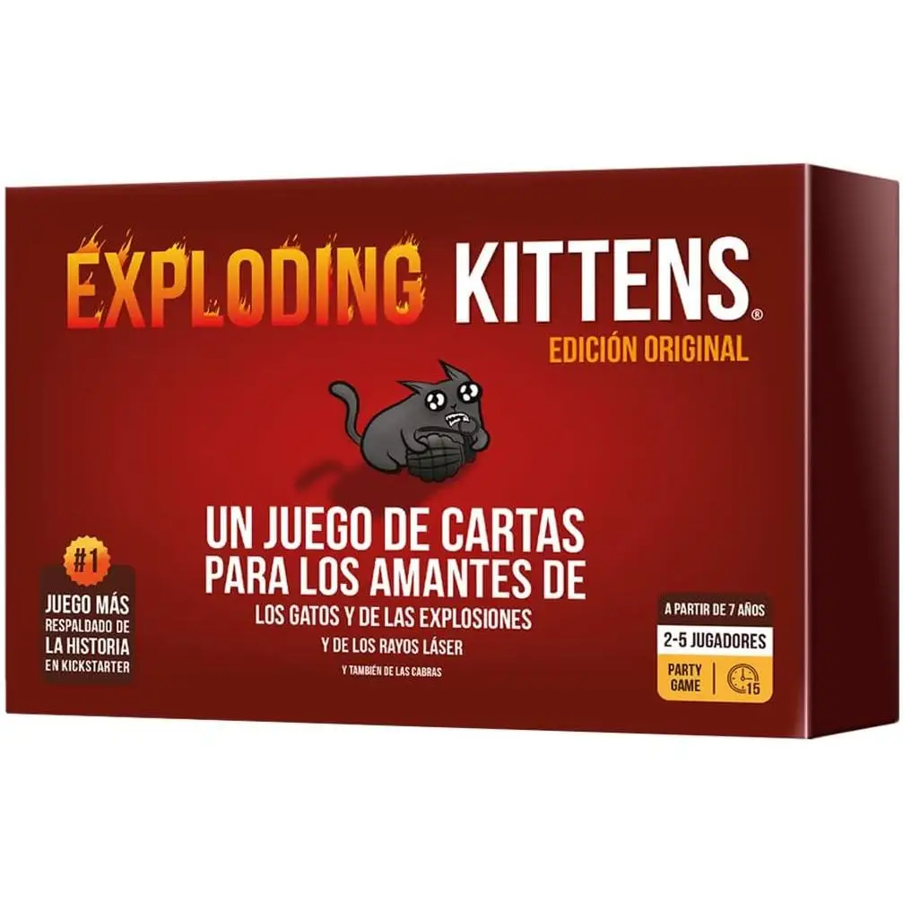 Exploding Kittens | Exploding Kittens | Card game for cat and explosion lovers | From 7 years old | From 2 to 5 players | 15 minutes per game | Spanish