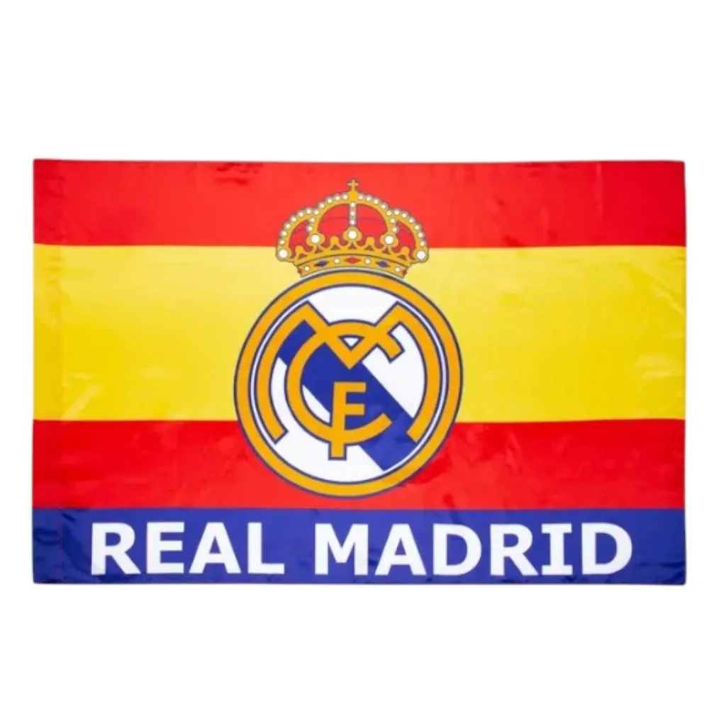 Bandera del Real Madrid Nº 6 sobre fondo bandera de España - Producto Licenciado - Medidas 150 x 100 cm. - Poliester 100%