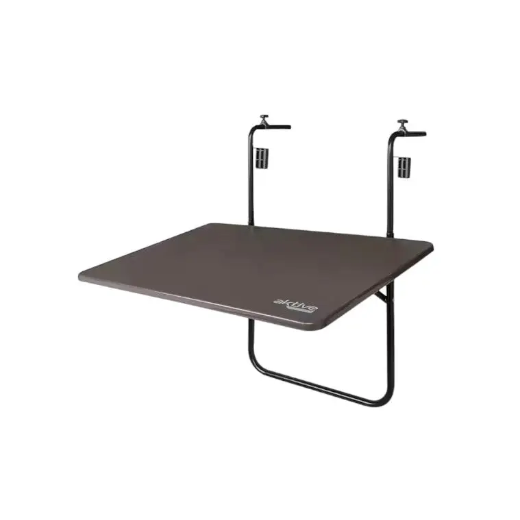 Tavolo pieghevole rettangolare, per ringhiera balcone o terrazza, colore antracite, 60x40x60/67 cm, altezza regolabile, 3 posizioni di inclinazione, tavola pieghevole, max. 20 kg, acciaio e legno MDF,