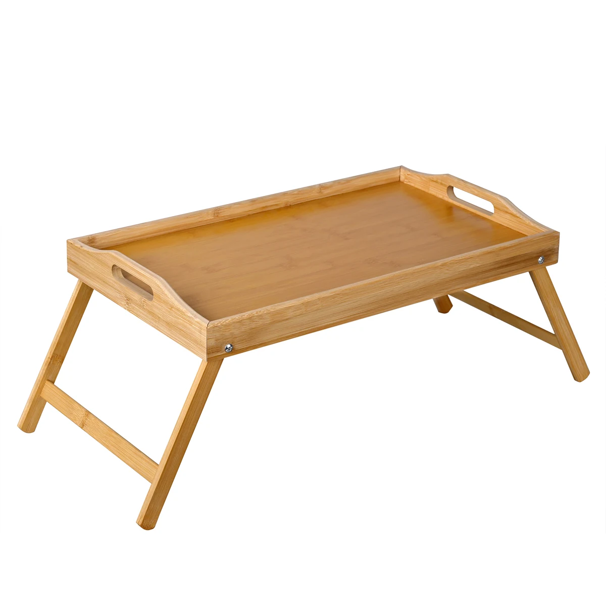 T-lovendo bamboo bed table with handles, high edge tray. Foldable breakfast table waterproof laptop work read bed sofa