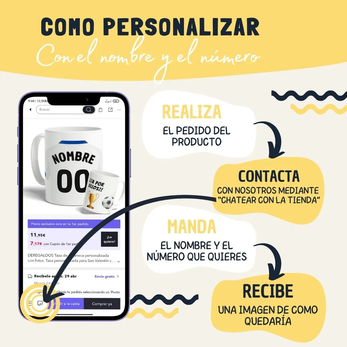 Personalized R.C.D. Espanyol Football Mug - Premium Ceramic, Customizable Name & Number, Ideal for Fans, Microwave & Dishwasher Safe, Perfect Gift for Football Lovers, Capacity 330ml.