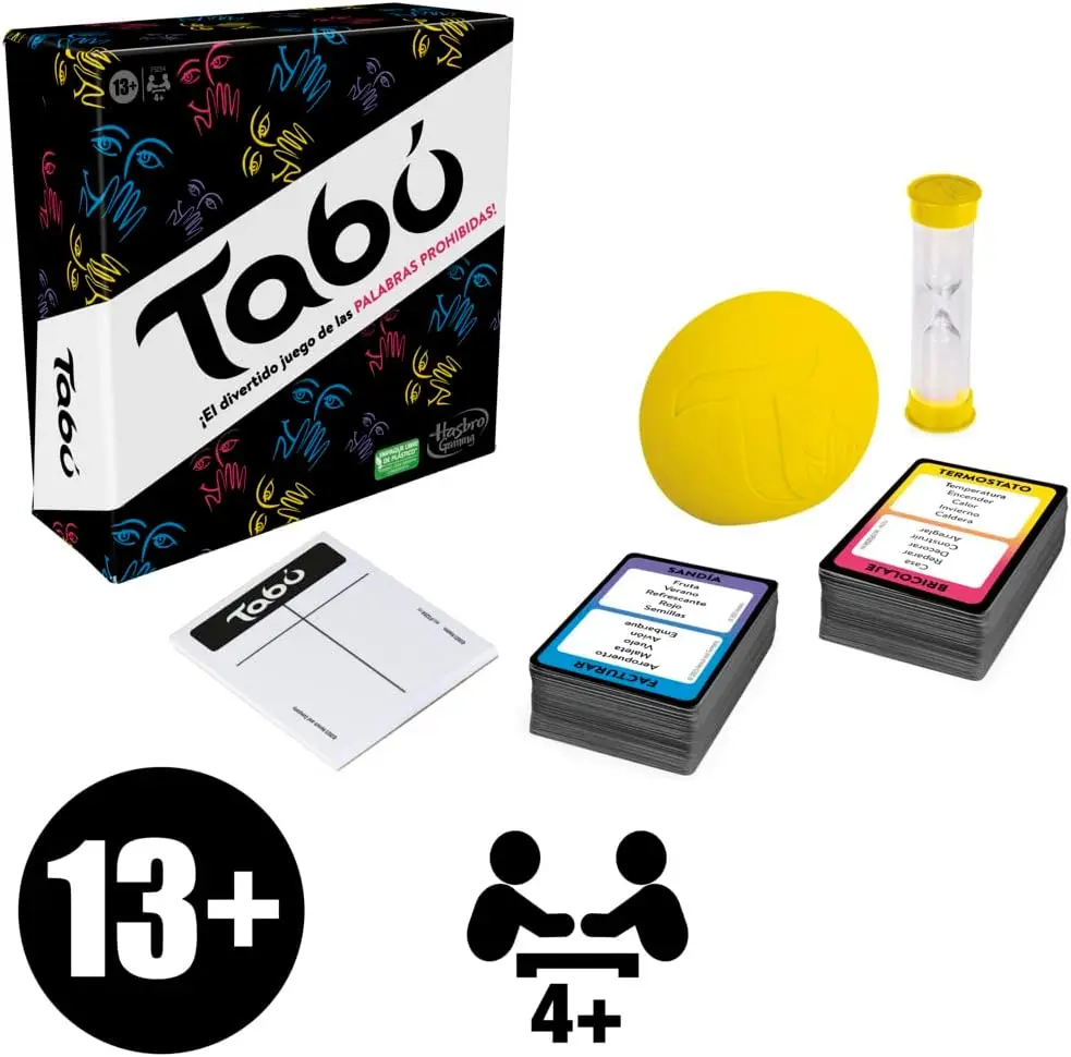 Classic taboo game-word-guessing game for teens and adults-board game for parties-for 4 or more players-from 13 years (Hasbro F5254)