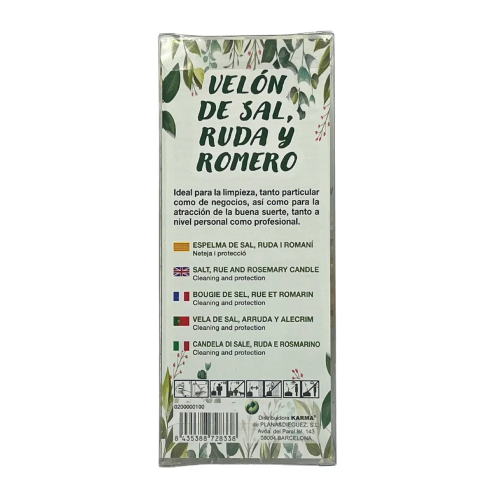 KARMA Sal Candle: Special Wax for Deep Cleaning and Protection with Ruda and Romero, attracts prosperity and good luck, transforms energy with positive vibrations, perfect for your home or business.