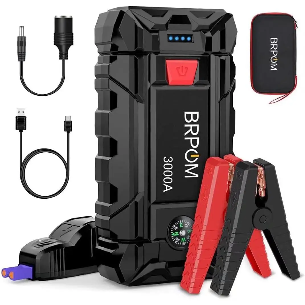 BRPOM car jump starter 3000A 26800mAh 12V car battery starter (for 10.0L petrol or 8.0L diesel) fast charge QC3.0 long standby