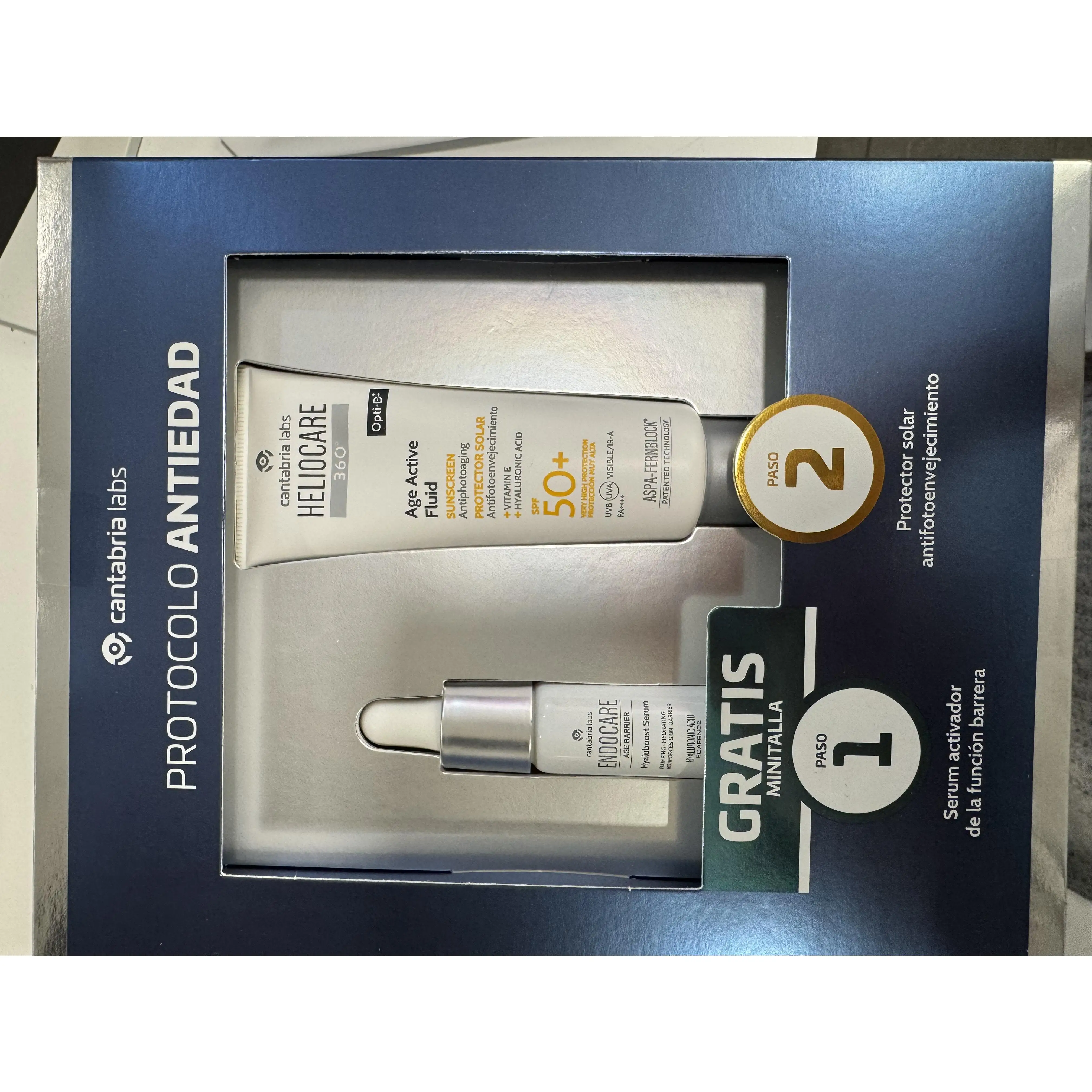 HELIOCARE 360 AGE ACTIVE FLUID 50+ 50ML PACK CON REGALO ENDOCARE HYALUBOOST SERUM