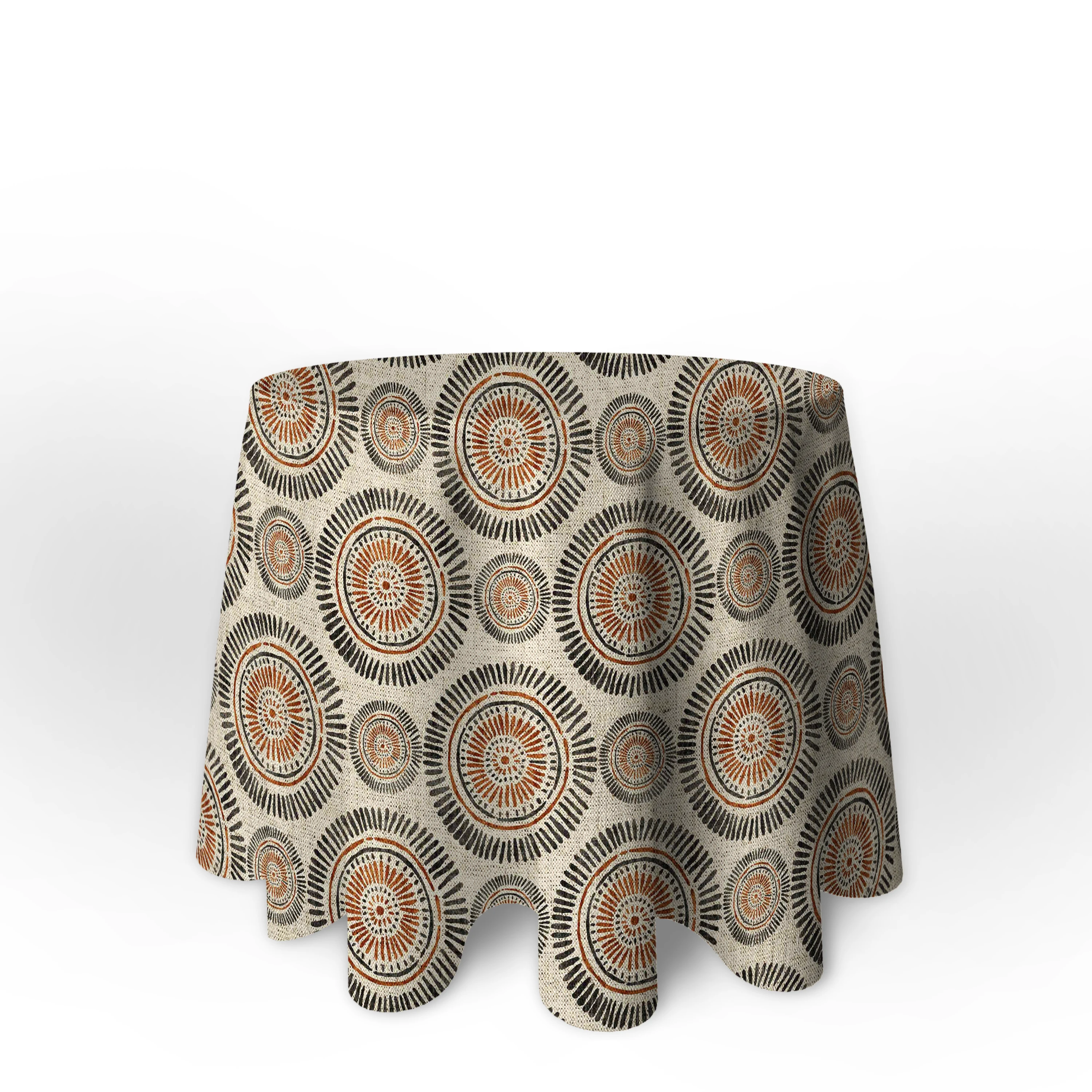 LaFábricadelasTelas - Falda Mesa Camilla Redonda Primavera Verano Loneta estampada mandalas algodón color Mostaza, bronce y turquesa. Faldón Faldilla enagüilla.Talla 60,70,80,90,100