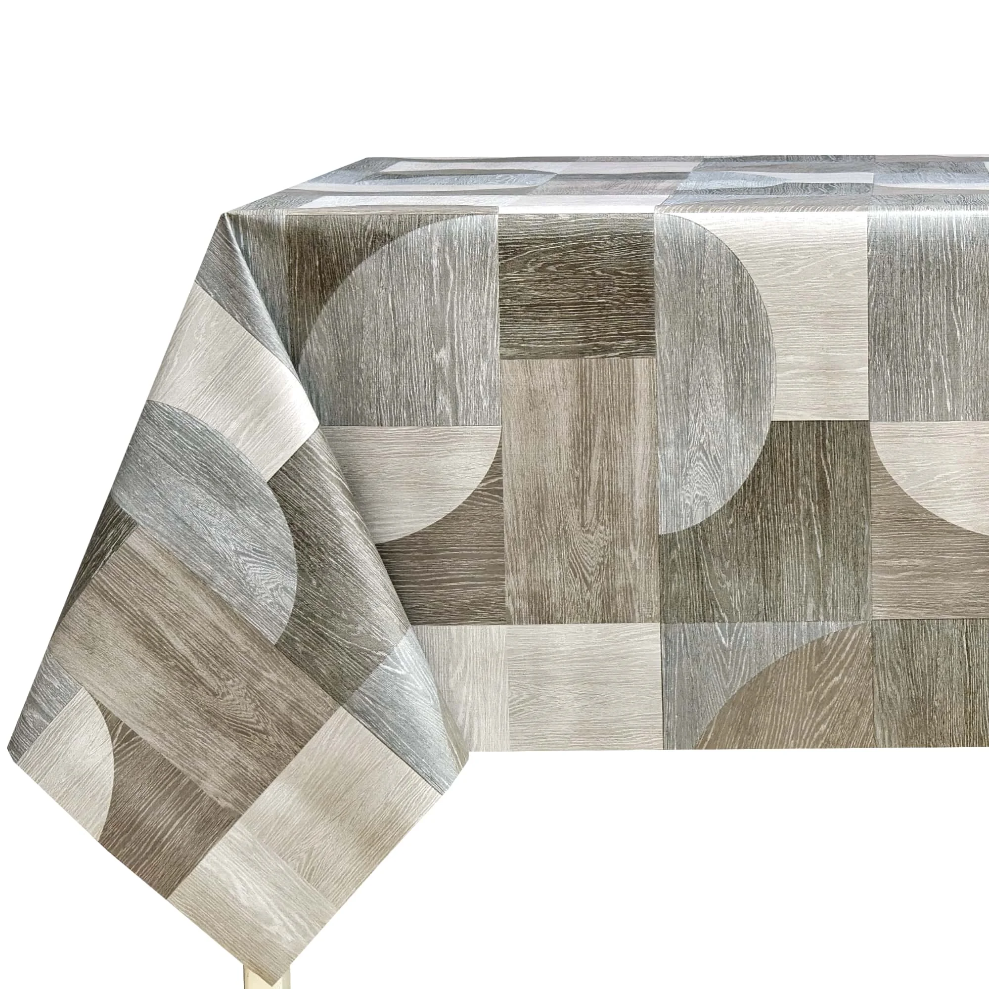 Mantel de PVC impermeable y antimanchas, diseño geométrico en tonos beige y gris, fácil de limpiar, ideal para cocina y comedor