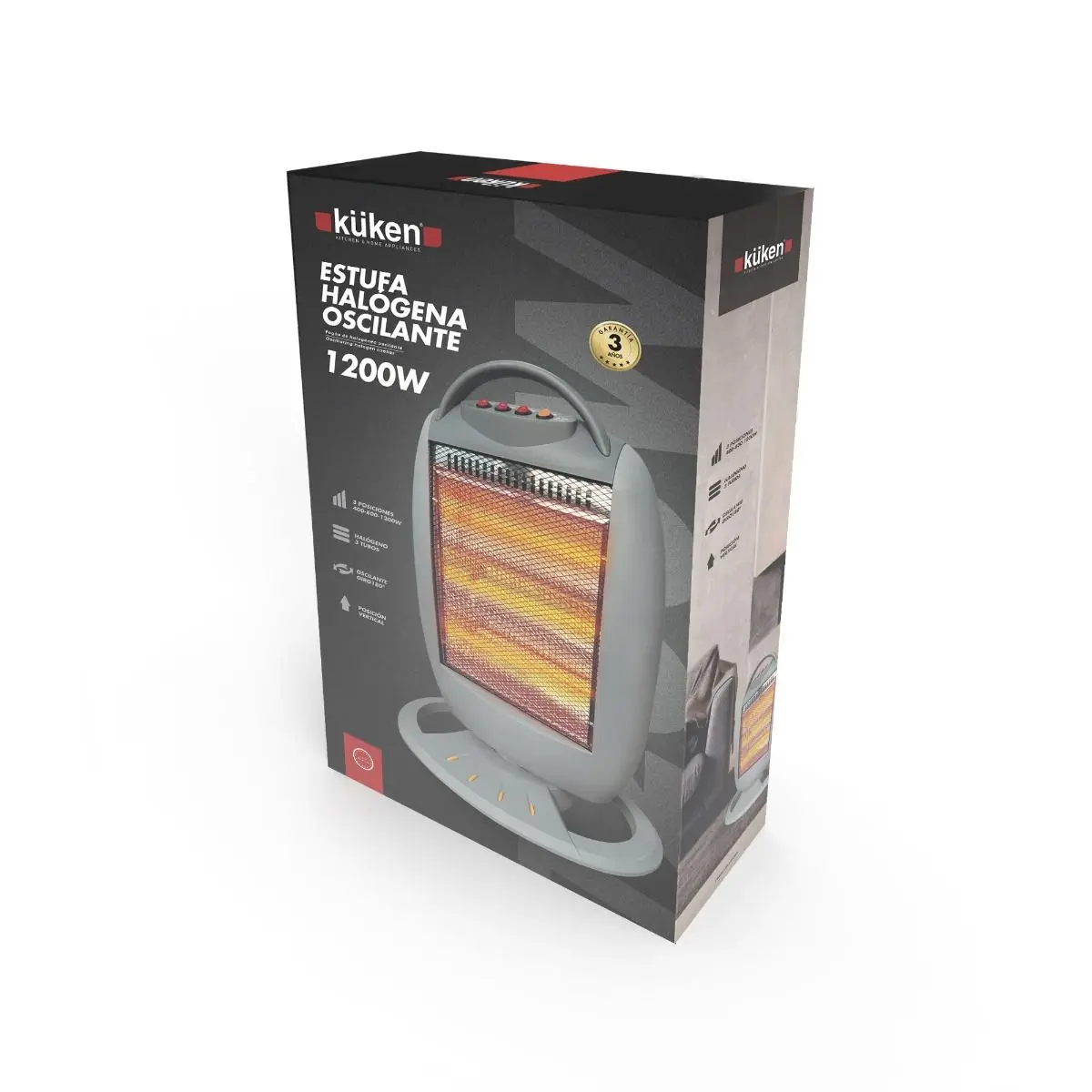 Electric stove 3 halogen bars - instant fast heat - protective safety grille - ideal for home, offices, bathrooms, general rooms, etc.