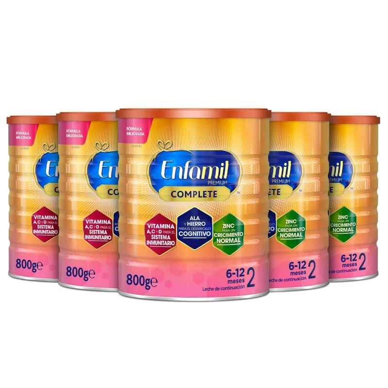 Pack x5 Enfamil Complete 2, Leche Infantil de Continuación de 6 a 12 Meses, 800 gr - Pack de 5 Latas