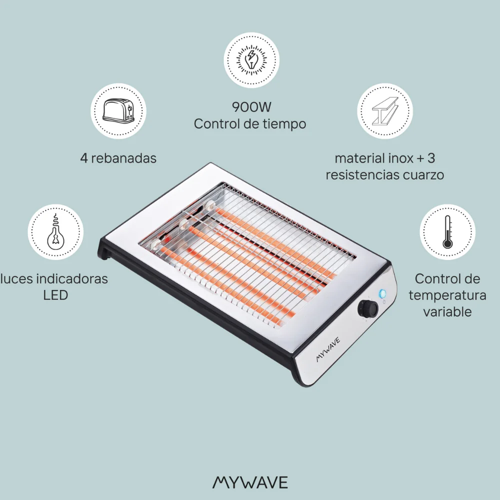 Mywave Mwtos-Pla Flat Toaster with 6 Power Levels
