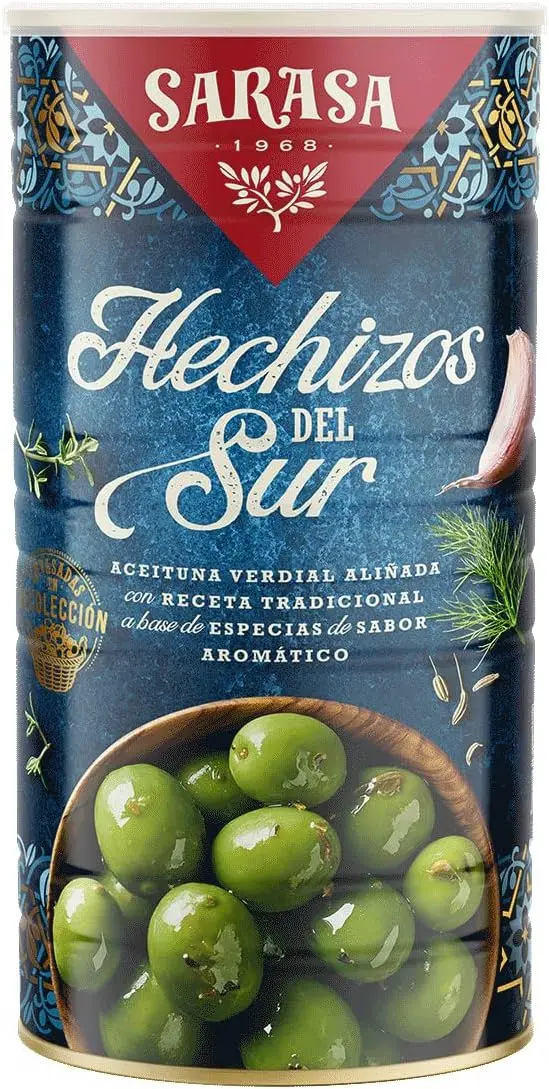 The spells of the Southern olives Sarasa the unique flavor of the verdial olives dressed with traditional spices that transport your palate to the most authentic and aromatic flavors of the South of Spain