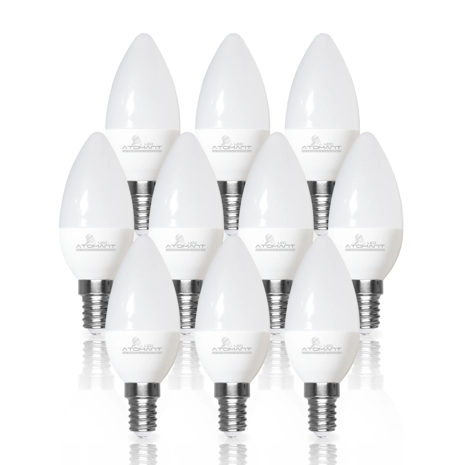 Led atomant c37 candle type led bulb with e14 socket, 6w power and 610 lumens, ideal for decorative lamps, wall lights and chandeliers. Efficient, low-consumption light, instant on and compact design