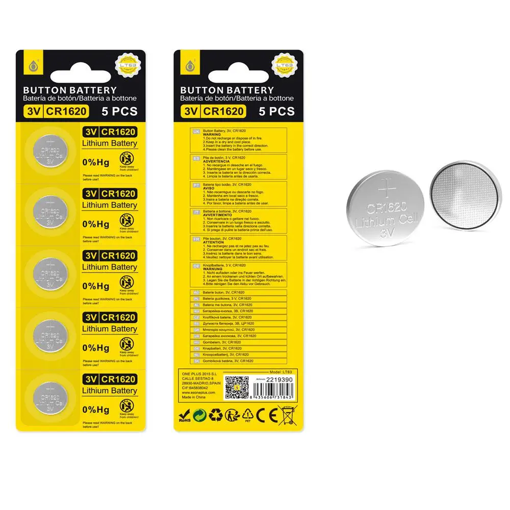 Pila de botón de litio lt63 cr1620 3v / 5 unidades / uno + / 2219390
