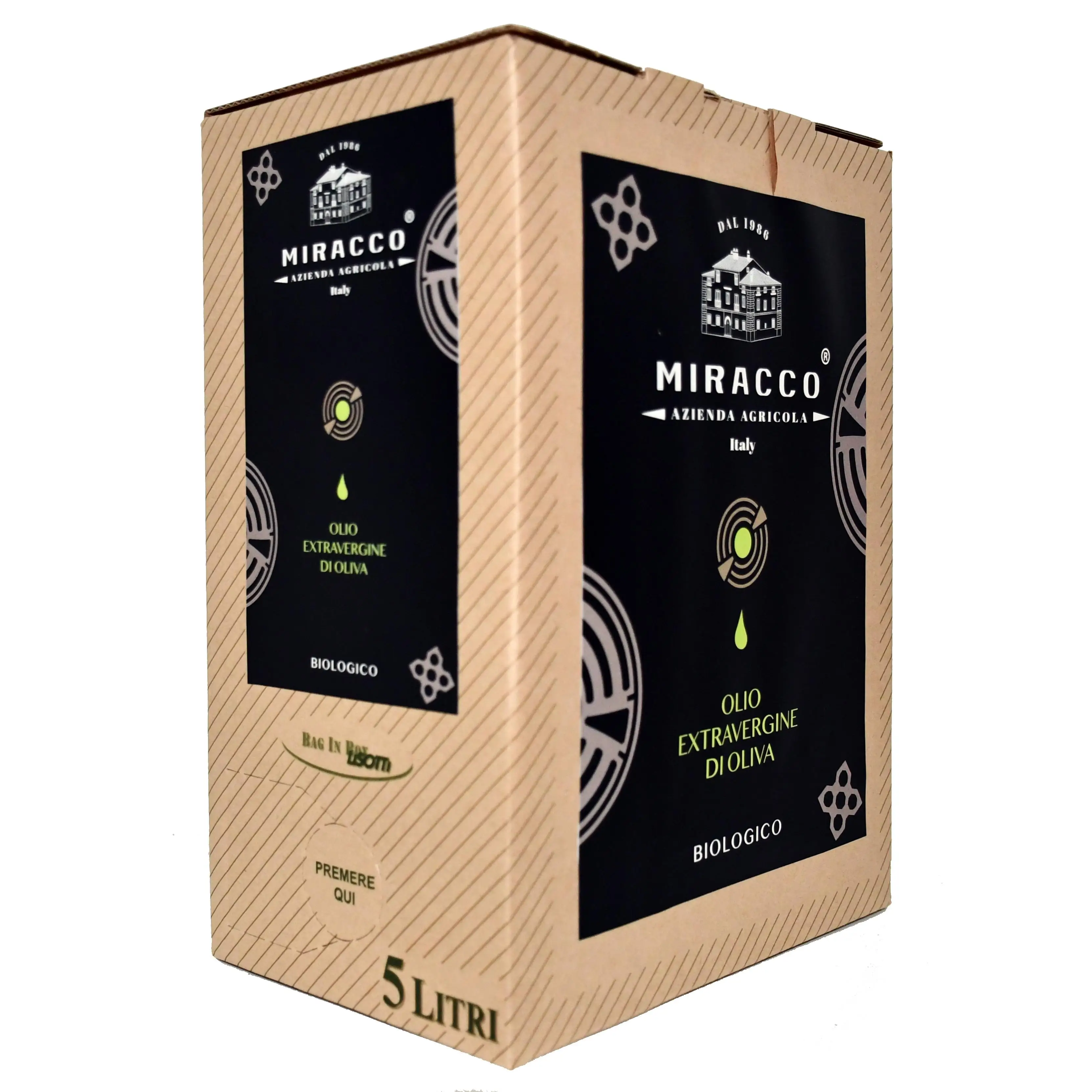 Aceite de Oliva Virgen Extra - Orgánico - Elaborado en Calabria en Bag in Box de 5 Litros