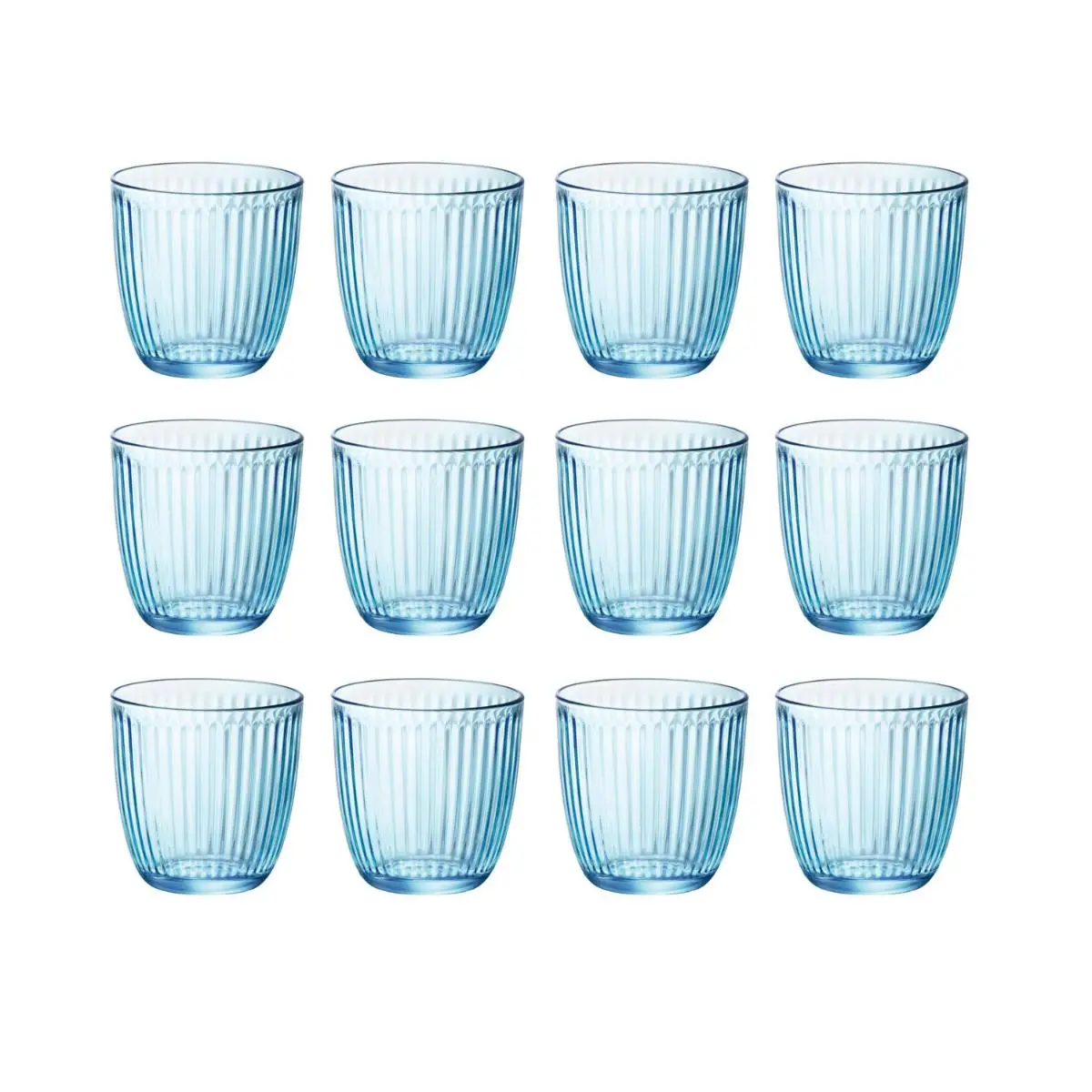 Bormioli Rocco Line Set of 12 Glasses 29cl in Blue with Relief Design, Made in Italy, Recyclable - Perfect for Cocktails and Everyday Use, Easy to Clean and Hygienic, Ideal for Family Gatherings and Special Occasions.