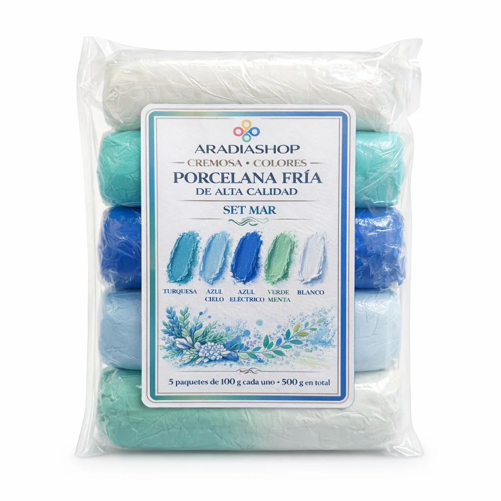 Porcelana Fría Cremosa para Modelar 500g Set Mar 5 Colores Azul Turquesa Arcilla Flexible Secado al Aire Manualidades DIY Miniaturas Artesanía