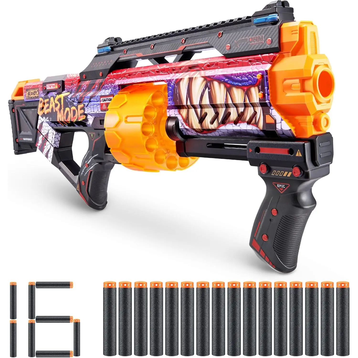 X-shot Dart gun 16 darts-x-shot Skins Last Stand Dart Blaster - Beast Out Skin of ZURU with 16 darts, fast shooting action, Dart technology Air Pocket, foam Blaster for kids, teenagers and adults