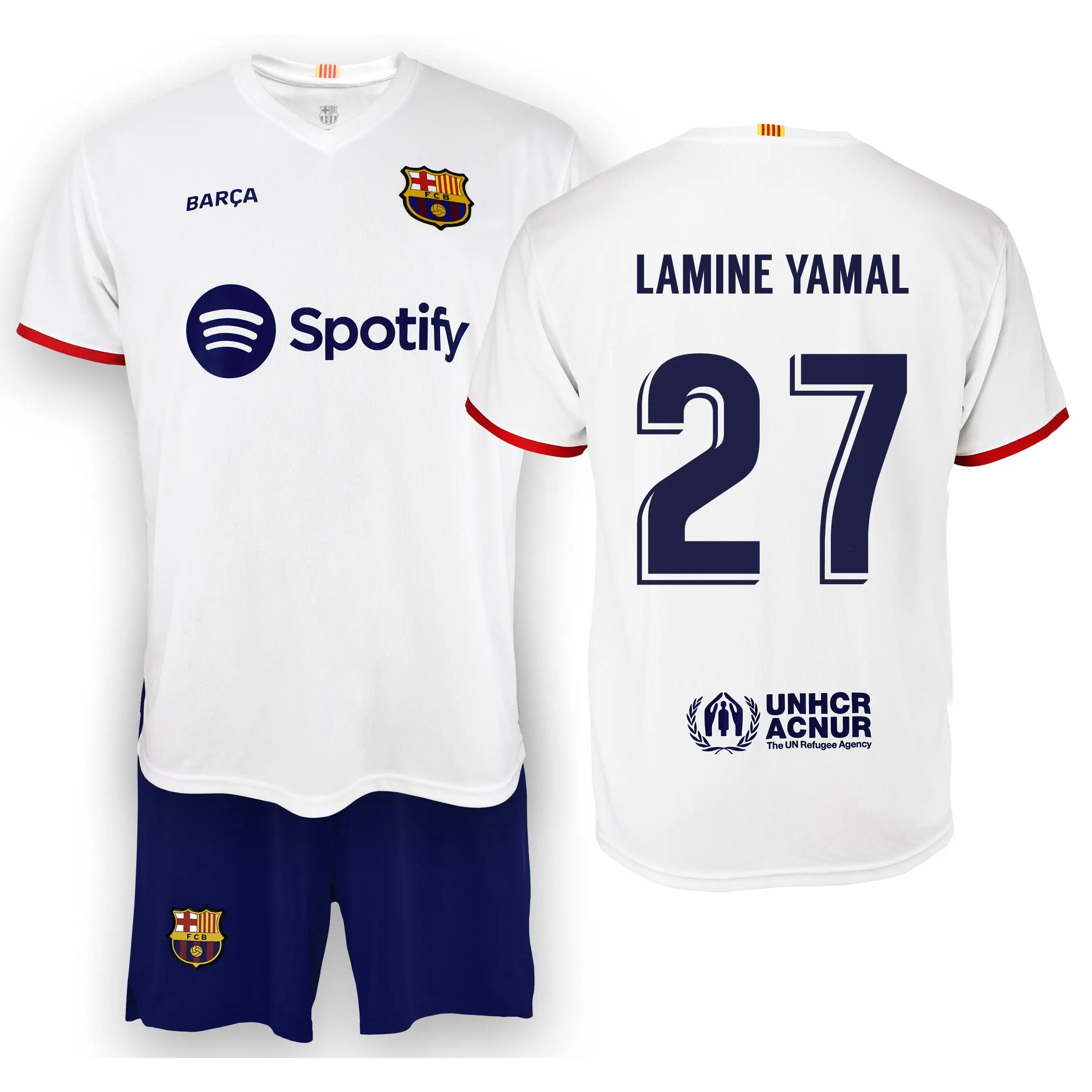 FC Barcelona soccer set second child kit Lamine Yamal Joao Felix Raphinha Kounde Official Licensed Product-replica 2023/24 season. Sports clothing league of Spain. Equipment composed of T-shirt and pants.