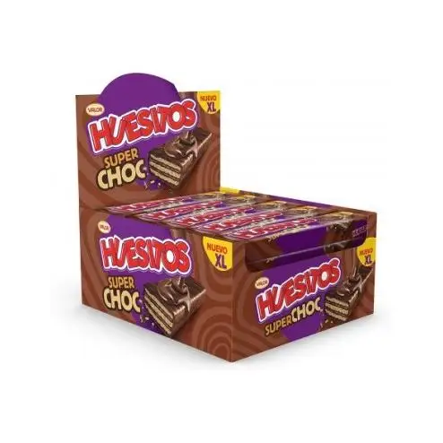 Valor Huesitos Super Choc 25 Unidades de 46 g, Crujiente Barrita de Barquillo Cubierto de Chocolate con Leche y con Relleno de Cacao.
