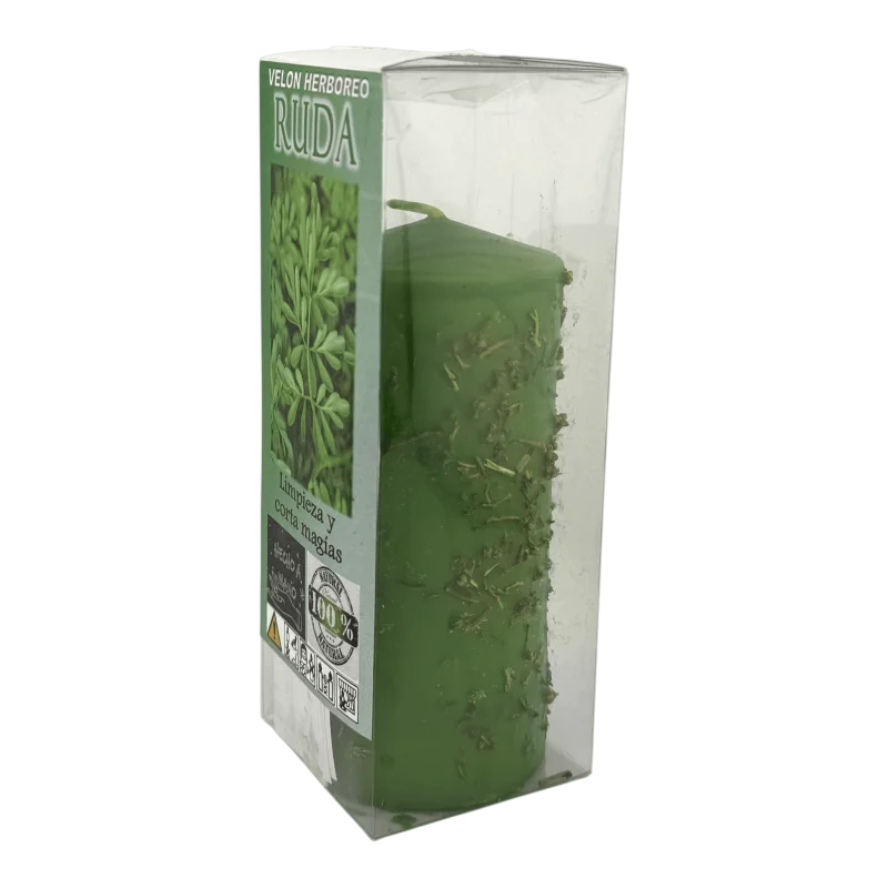 Ruda Herbal Candle - HOSTENATURA | 14x6 cm, natural ingredients for energy cleansing and protection, eliminates negativity and cuts magic with a herbal aroma, perfect for rituals and spiritual balance.