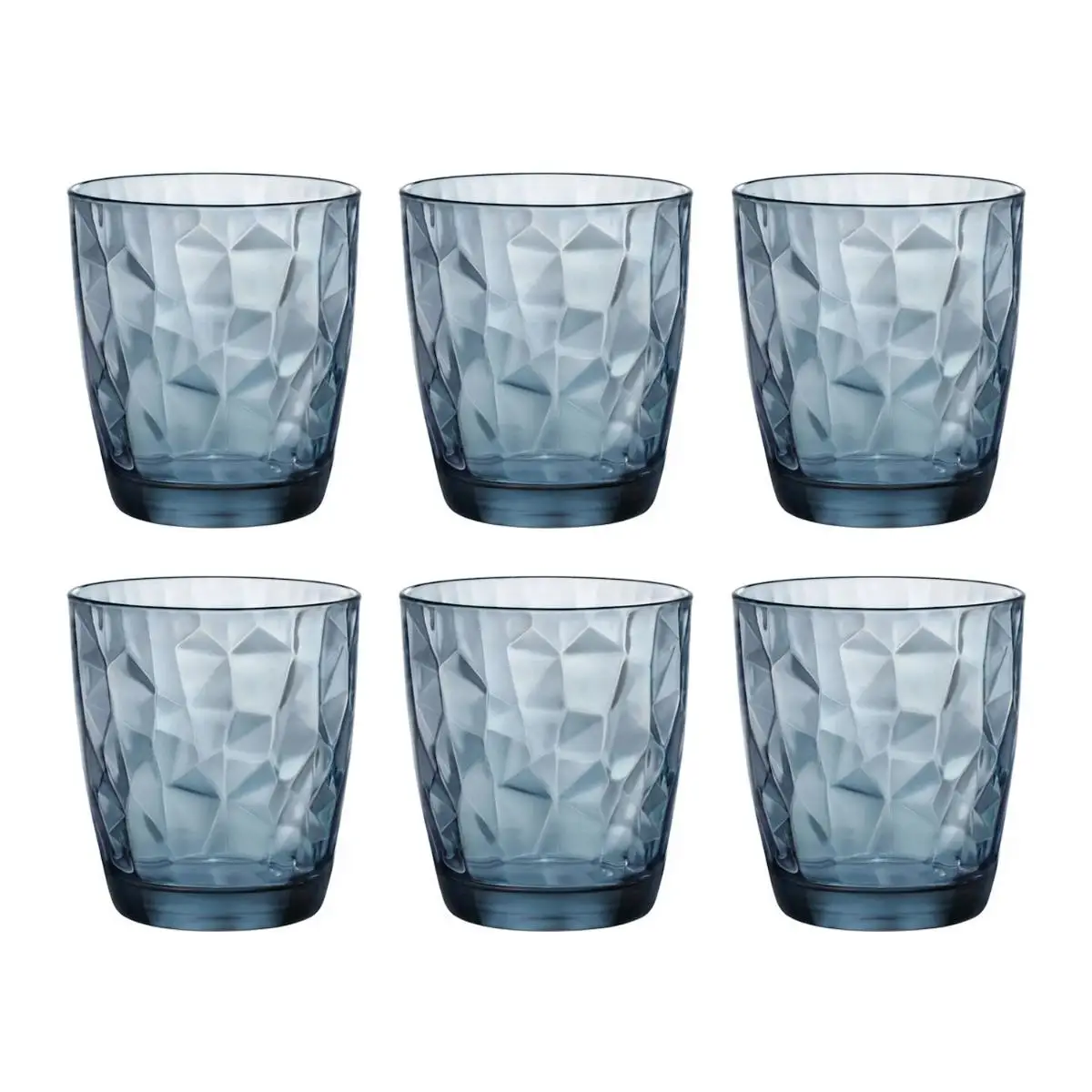 Bormioli Rocco Diamond 30CL Set of 6 Glasses, Eco-friendly, Hygienic, Durable, Blue Relief Design, Dishwasher Safe, Made in Italy, Perfect for Drinks and Entertaining.