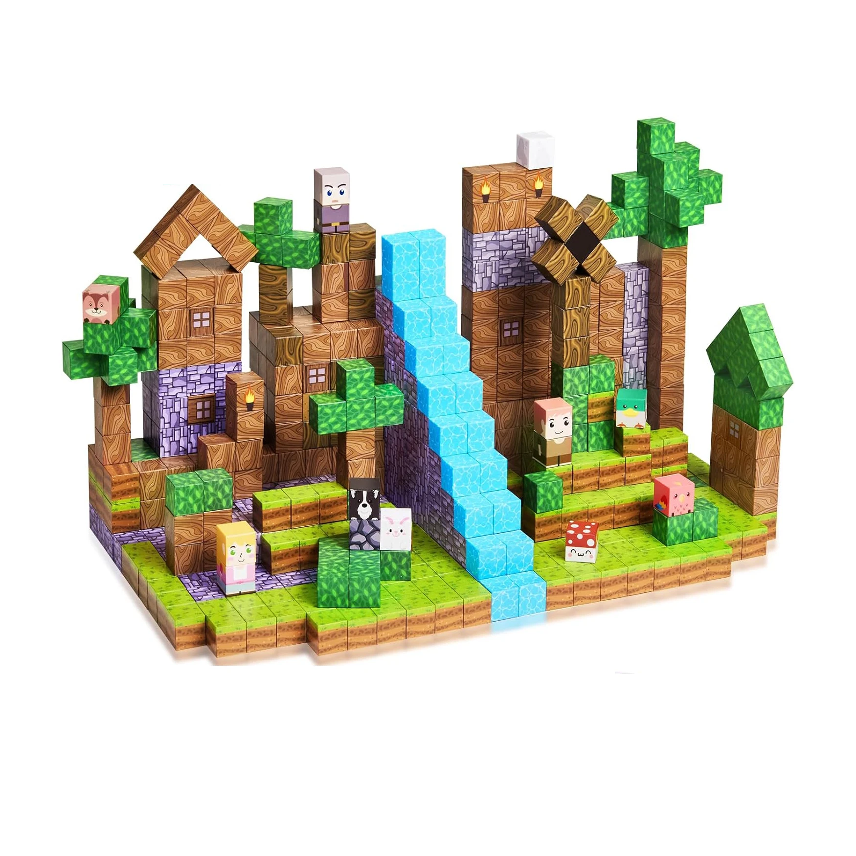 Bloques Magnéticos de Construcción para Niños – Set de 123 Piezas Aventura en el Bosque Medieval con Casas, Animales, Caballeros y Princesas – Juguete Educativo STEM Montessori – Juguetes Magnéticos