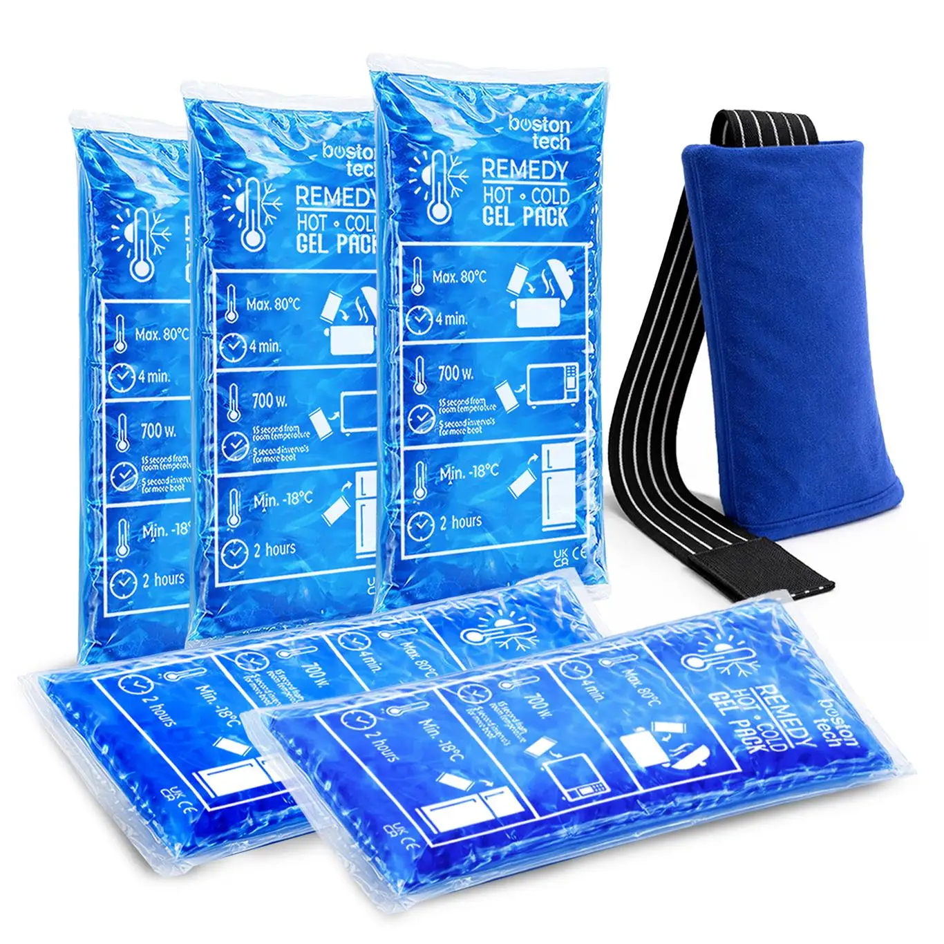 Boston Tech Compresas de Gel para Frío/calor ME110 - Pack de 5 con Cubierta de Lana