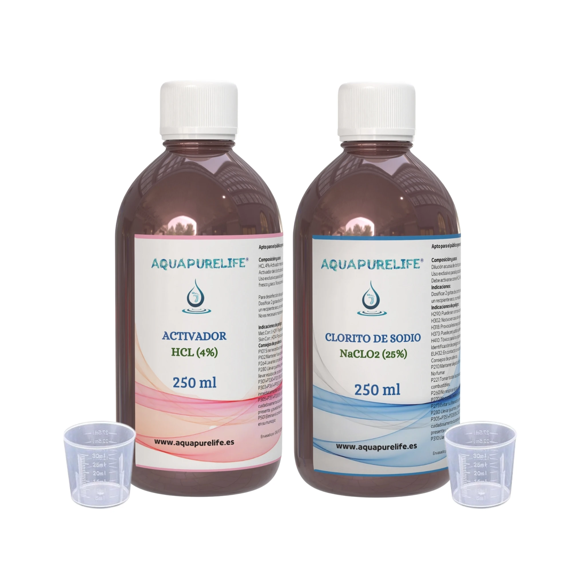 Kit to manufacture chlorine dioxide CDS-consisting of a bottle of HCL with the 4% activator and a bottle of 25% sodium chlorite-packaged in amber glass-not suitable for human consumption (250ml)