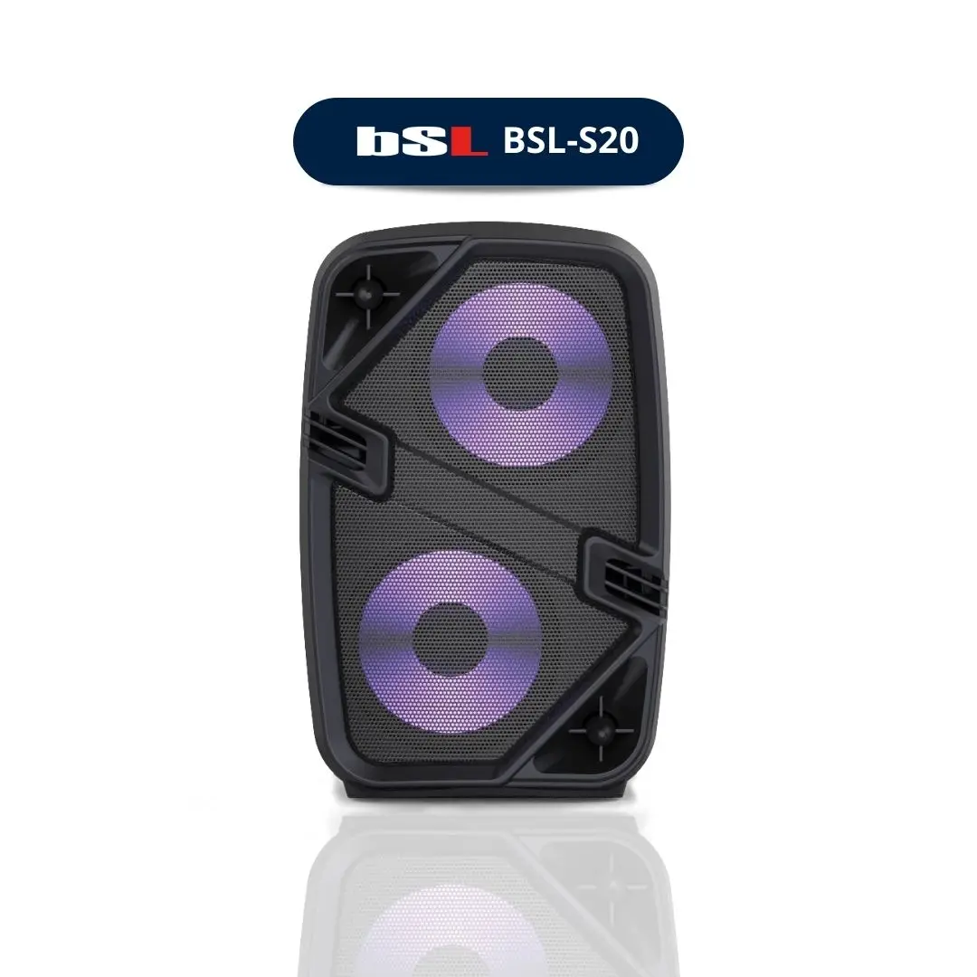 Bluetooth speaker BSL-S20 with lighting in speakers 2 6,5 speakers 20W RMS Bluetooth 5.0 with True Wireless to connect 2 simultaneously battery 1800 Mah Radio FM and MP3 player via USB-TF a distance