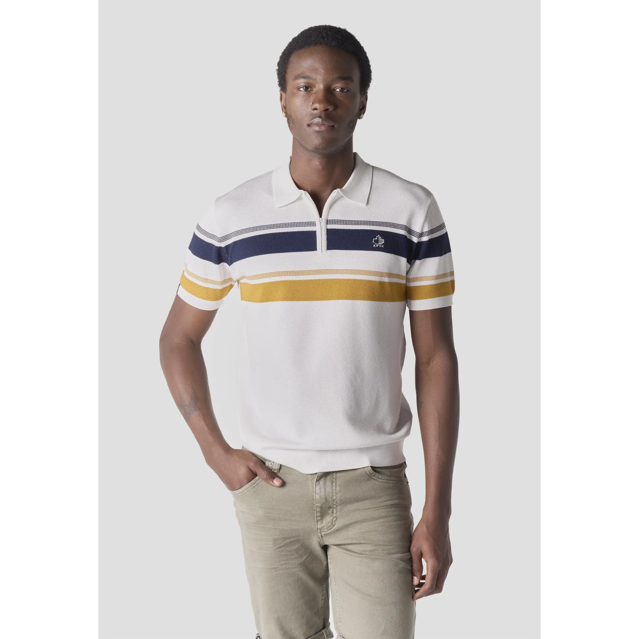 Koroshi Polo Hombre Manga Corta Punto Media Cremallera Rayas – Koroshi 2611PC49