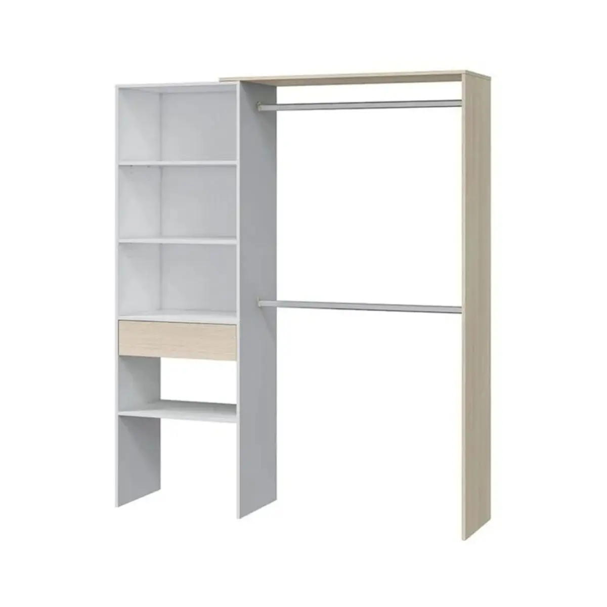 Armario vestidor Hera 2 barras con cajón y estantes blanco/natural 187x158x40 cm