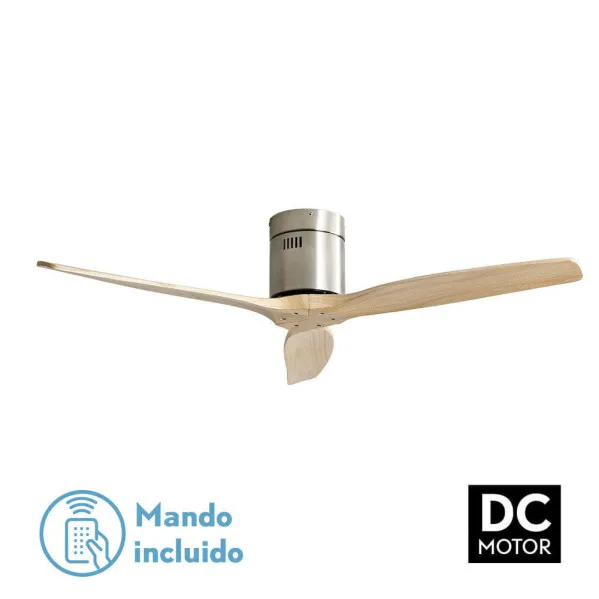 ABRILA - Ventilador de techo con motor DC modelo AGUILON Nickel, 3 aspas de haya, 5 velocidades, control remoto, temporizador, silencioso y bajo 