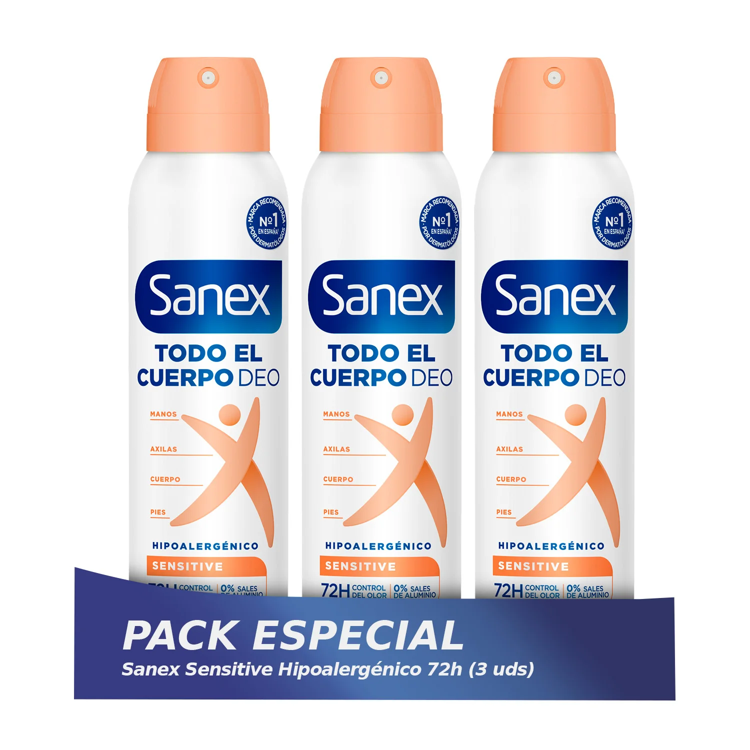 Sanex Pack x3 Desodorante Spray Todo el Cuerpo Sensible Unisex (100ml)
