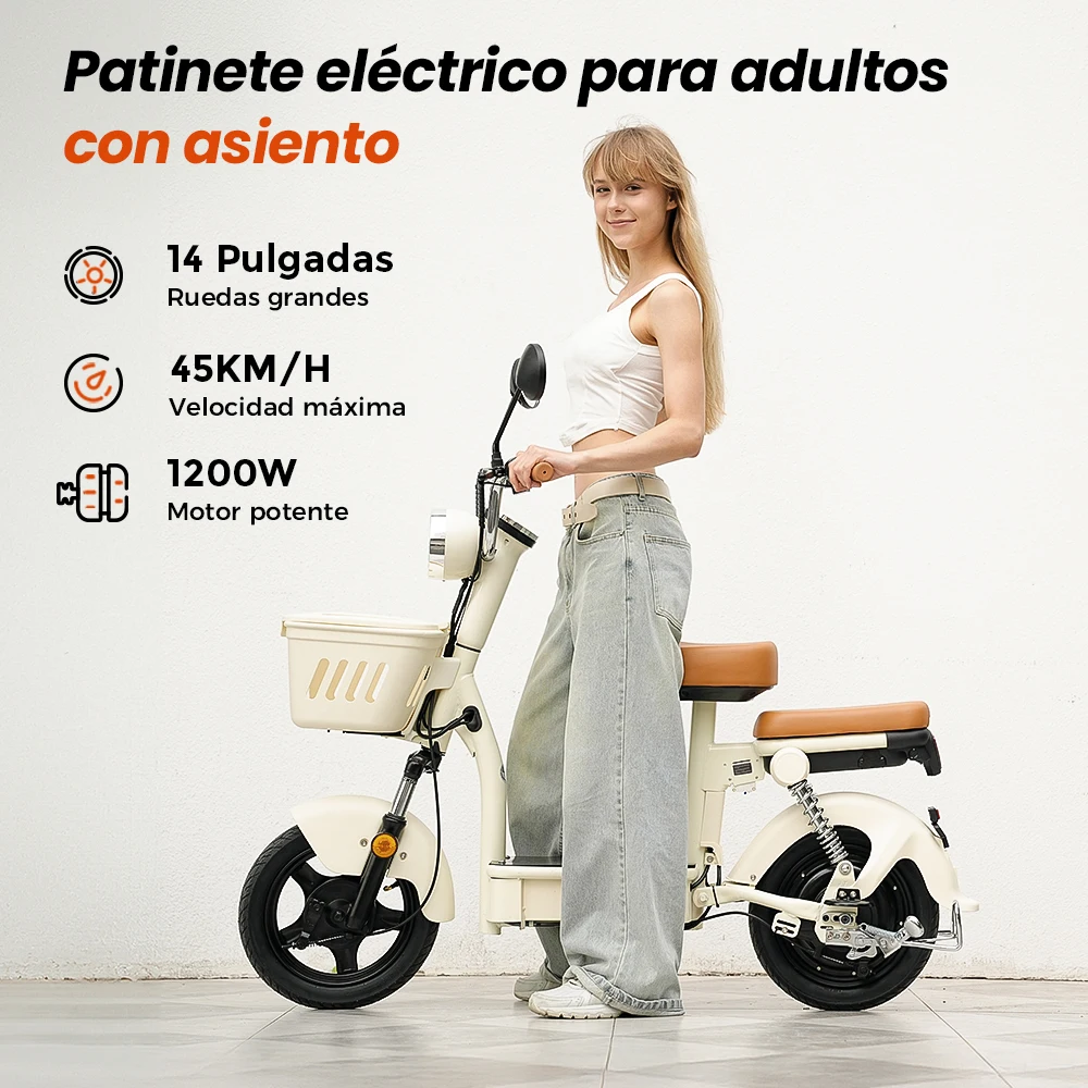 Patinetes Eléctricos iScooter Y16 con Asiento para Adulto 120kg – Potente 1200W – Ruedas 14″ – 48V20Ah – Velocidad Máx. 45km/h – Autonomía 100km 9