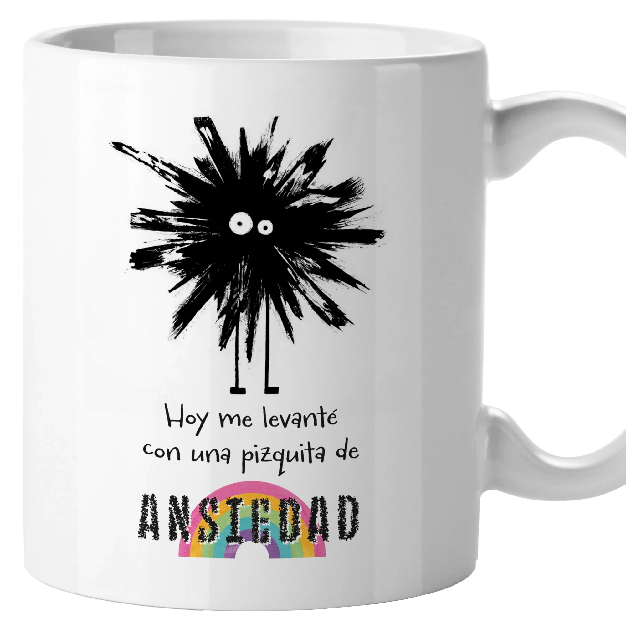 Taza Hoy me levanté con una pizquita de ansiedad, tazas originales, Taza divertida con frases y mensaje gracioso, compañeros de trabajo, Amigo invisible, Cerámica 330 mL